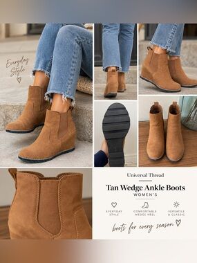 Universal Thread Tan Wedge Ankle Boots - Women
